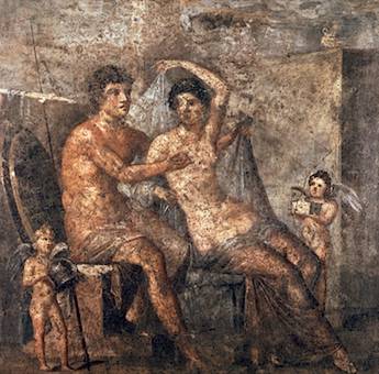 Fresco pompeiano representando Marte y Venus en amores, la sexologia, sexología